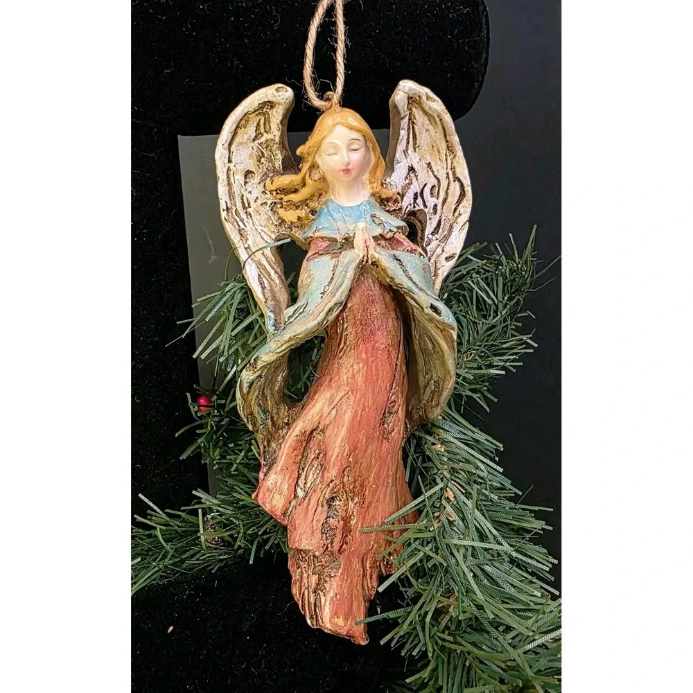 VTG Style Angel Ornament Praying Resin Rustic Farmhouse Christmas Decor‎